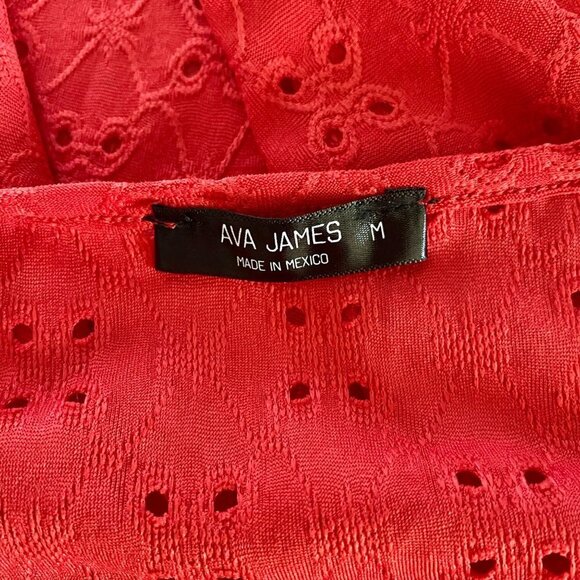 Ava James Red Short Sleeve Eyelet Top Ruffle Sleeves Women's Medium NEW - Picture 8 of 9